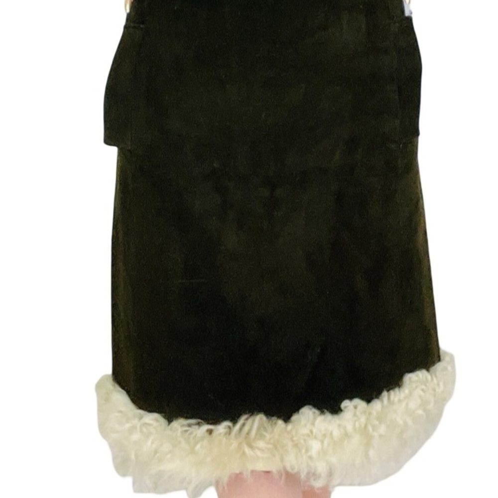 Vintage 60s 70s Chocolate Brown Suede Pencil Skirt – Mongolian Lamb Fur Trim